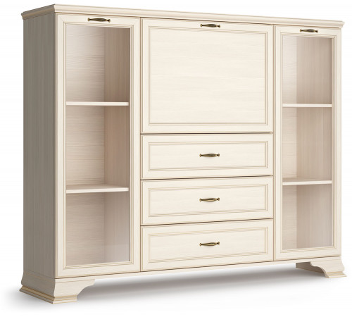 Шкаф низкий 2 стеклодвери "тумба-витрина" Сиена (Бодега Белый)